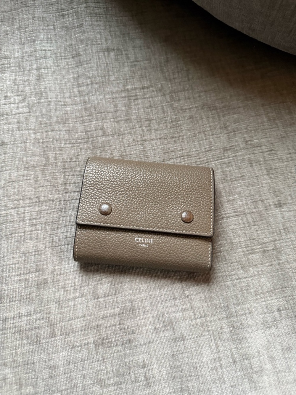 Celine Paris Pebbled Leather Snap Wallet in Taupe